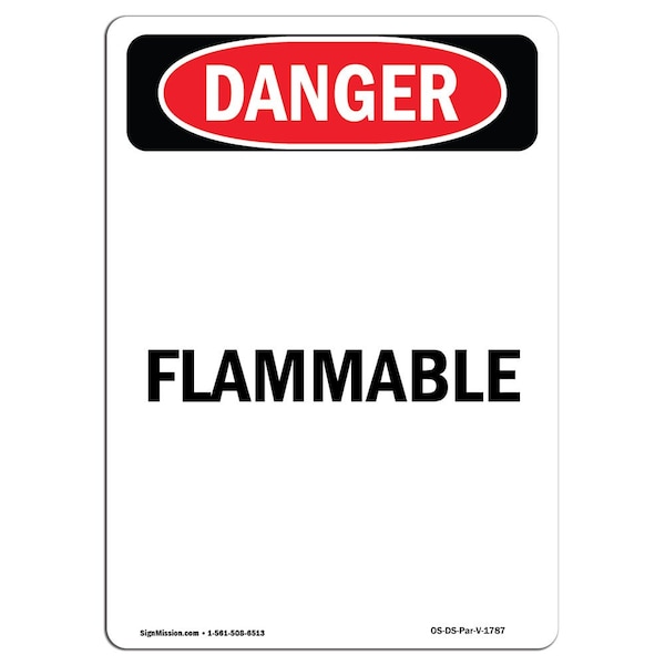 Safety Sign, OSHA Danger, 5" Height, Portrait Flammable, Portrait, 10PK